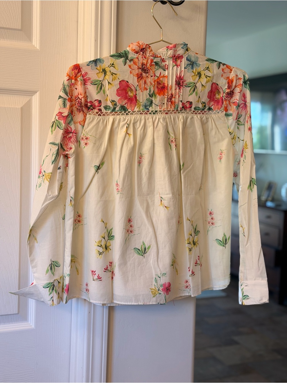 Fate Cream Floral Cotton Peasant Blouse with Pink & Yellow Blooms - Picture 3 of 3